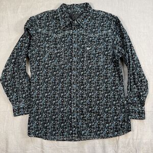 CH Cowgirl Hardware LS Collared Pearl Snap-ups Navy w/Blue Paisleys Sz XXL